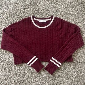Altar’d State Maroon Collegiate Cable Knot Cropped Sweater